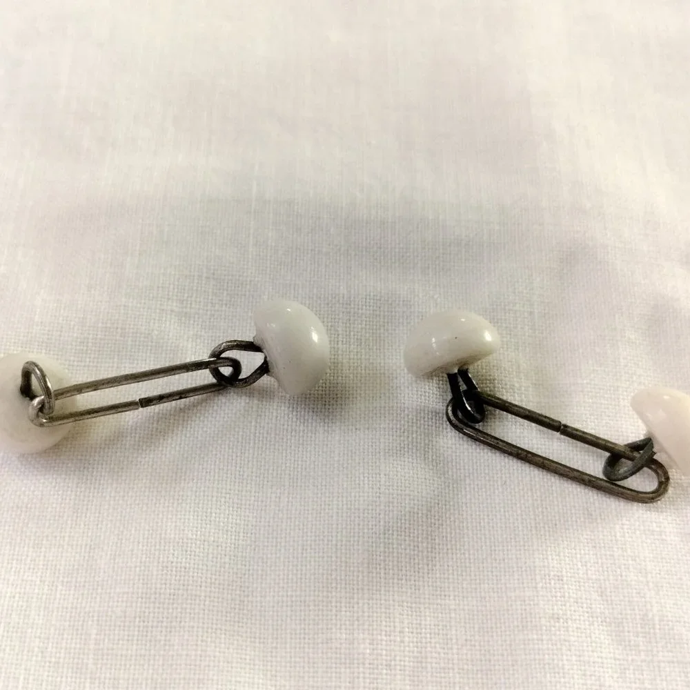 4/$20 Vintage Antique White Glass Bar Cufflinks Round Domed Simple